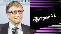Miliardár a spoluzakladateľ spoločnosti Microsoft Bill Gates. Logo umelá inteligencia AI OpenAI