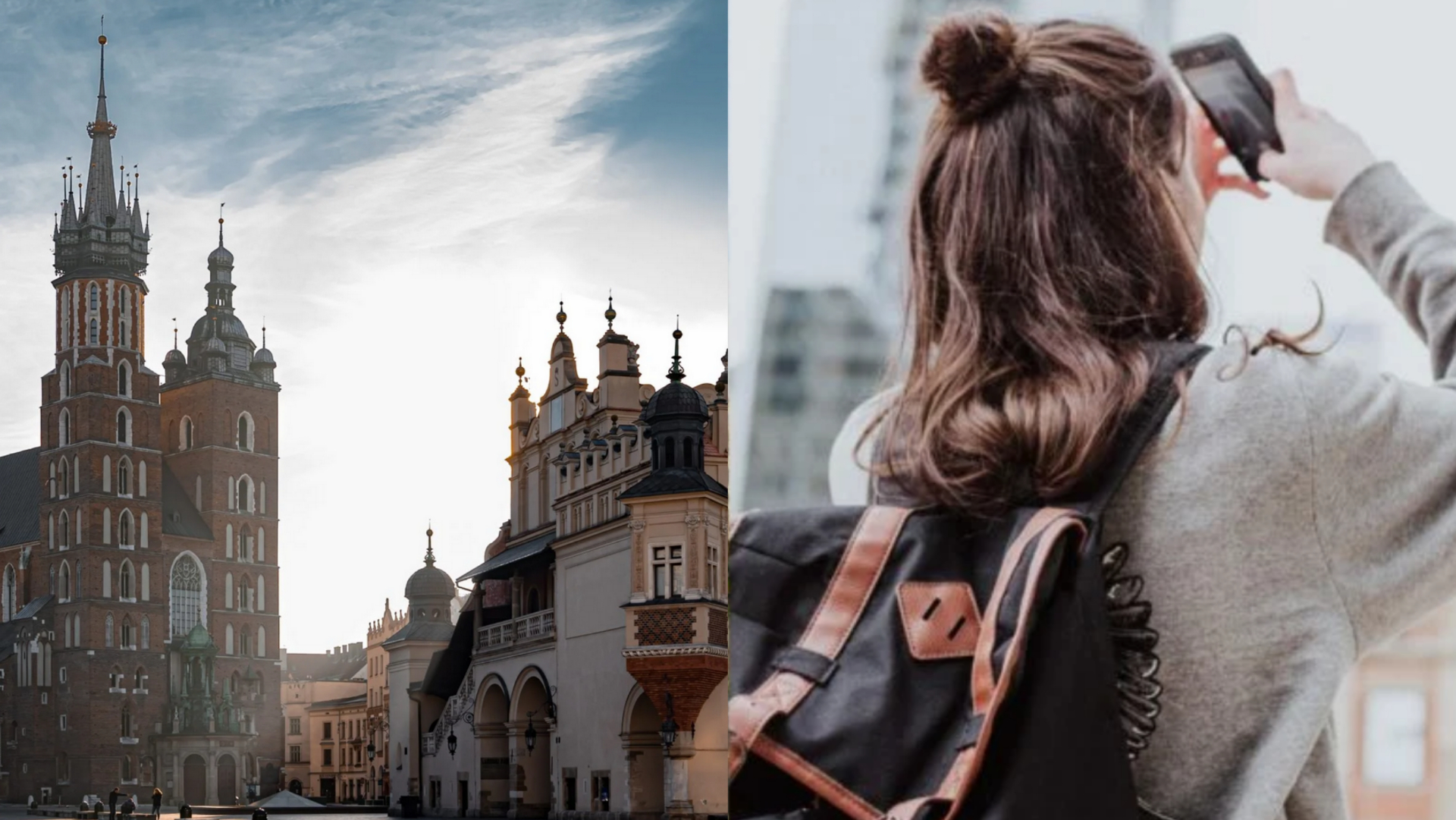 Krakow, dievča s mobilom v ruke fotí