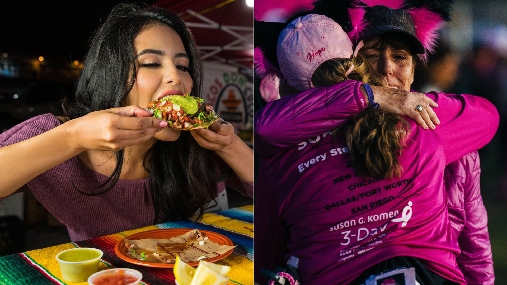 Žena konzumujúca jedlo a objímajúce sa ženy