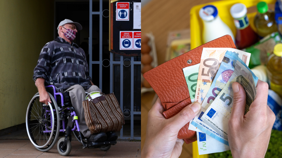 Dôchodca na vozíku a peniaze v peňaženke