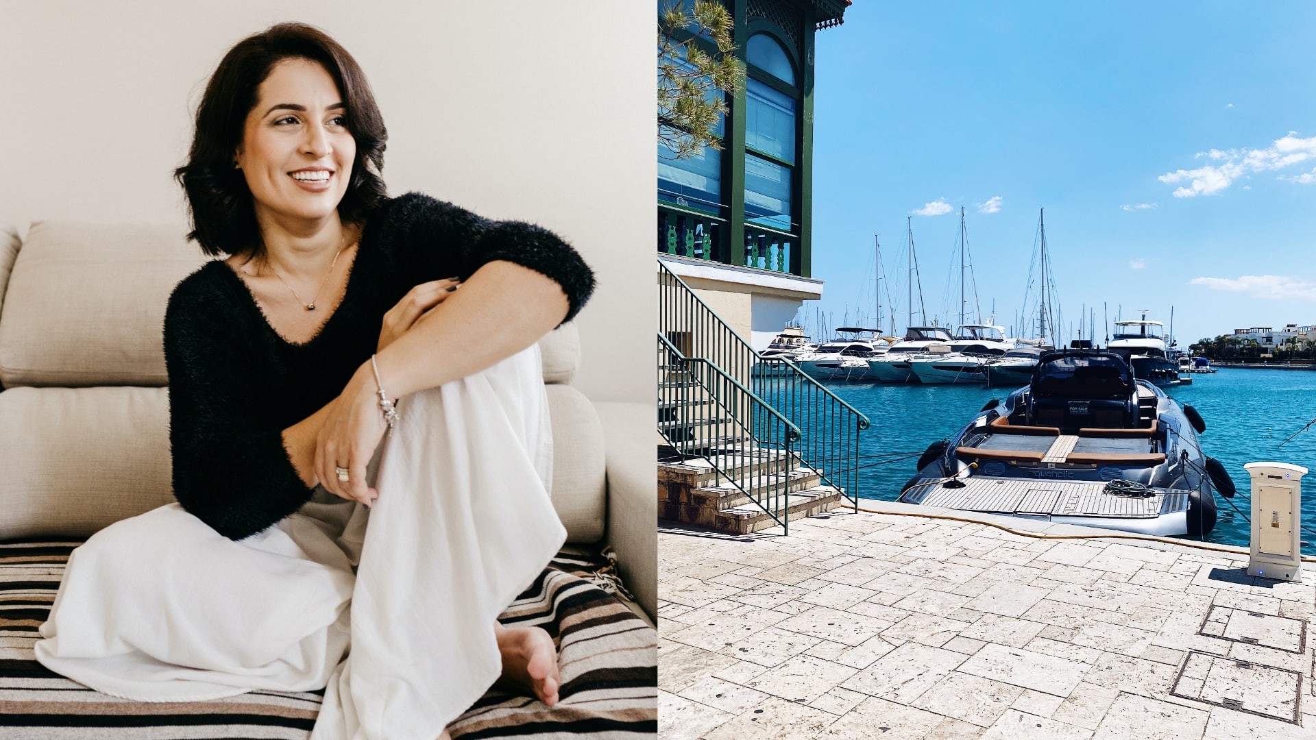 žena sa usmieva, jachta