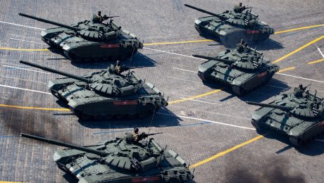 ruské tanky na Červenom námestí v Moskve