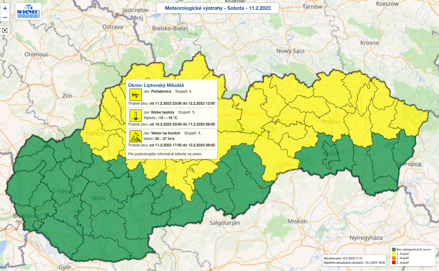 Predpoveď počasia na 11.2.2023