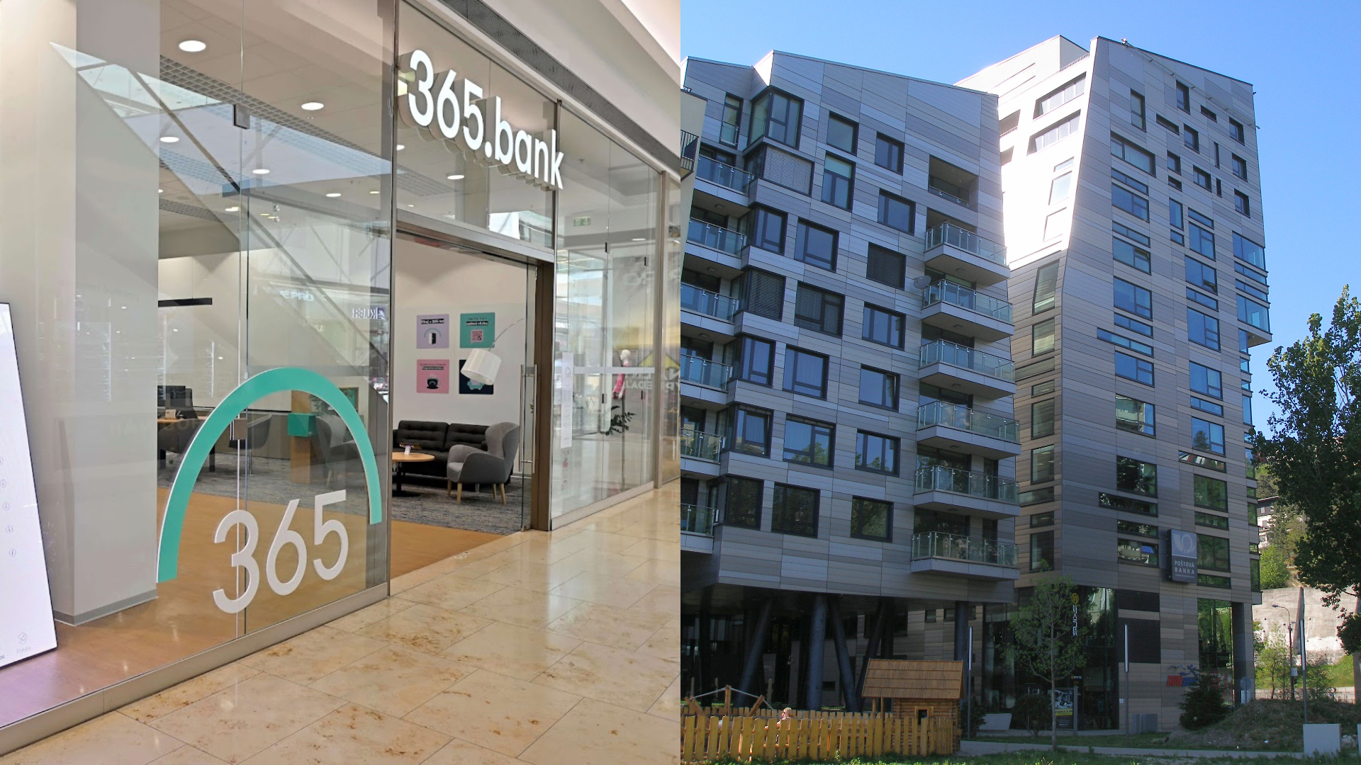 Pobočka 365.bank Pribinova, Bratislava a Sídlo banky 365 na Dvořákovom nábreží v Bratislave