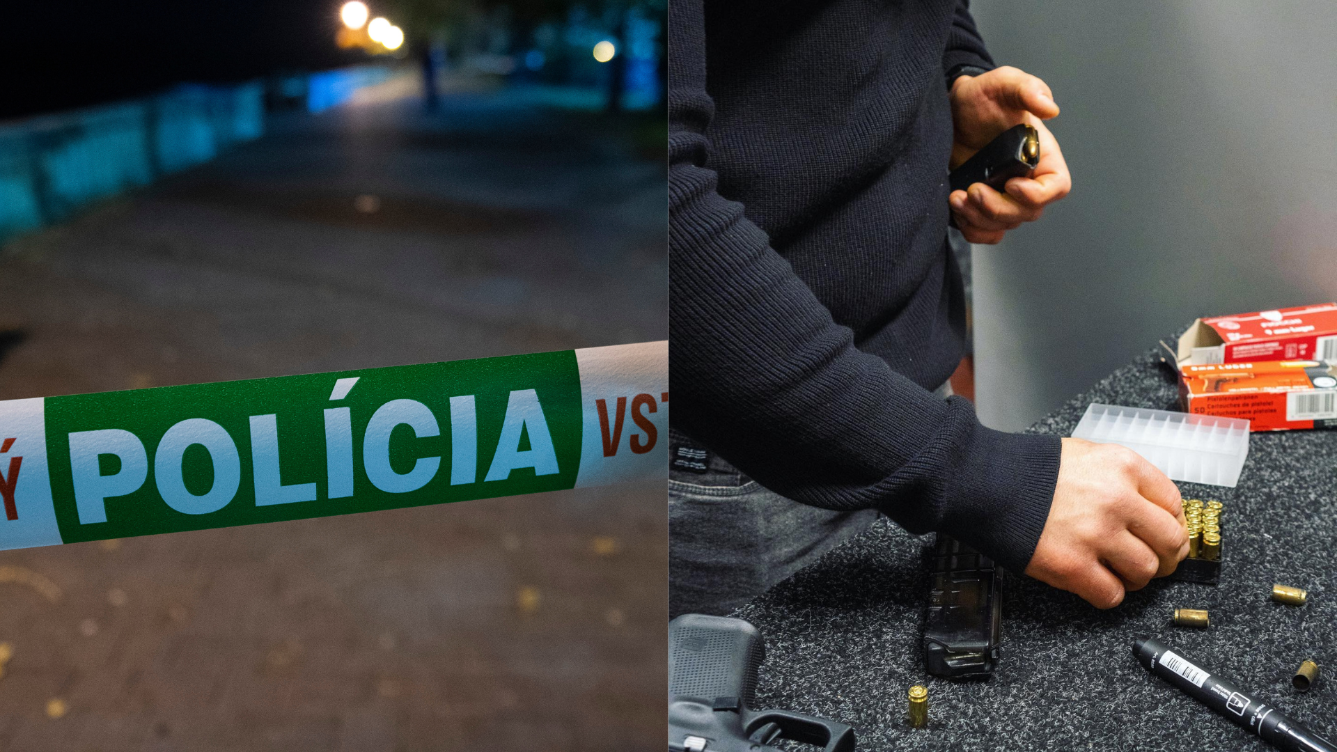 Policajná páska a muž s nábojmi