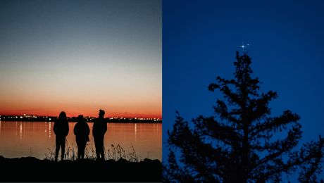 Ľudia pozorujúci oblohu a hviezdy na oblohe