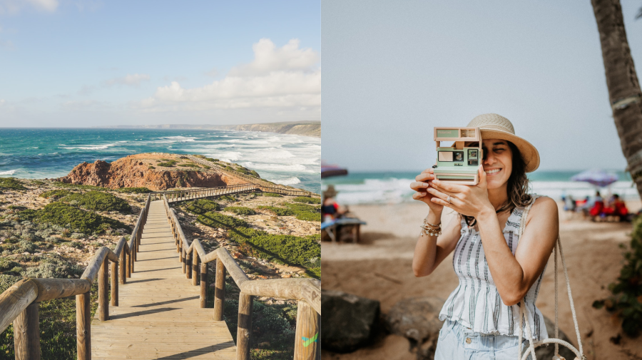 Portugalsko (pláž) a žena, ktorá fotí