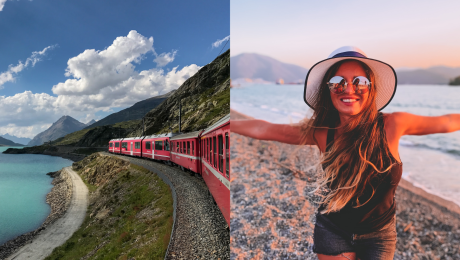 Vlak a žena na pláži