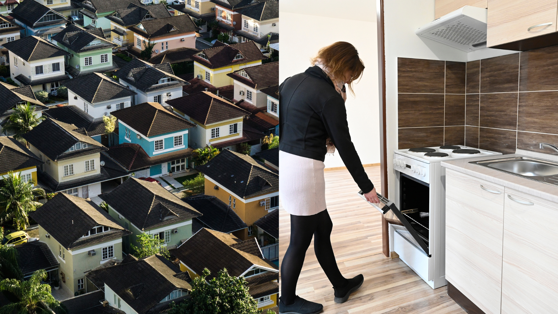 Domy a žena pri sporáku