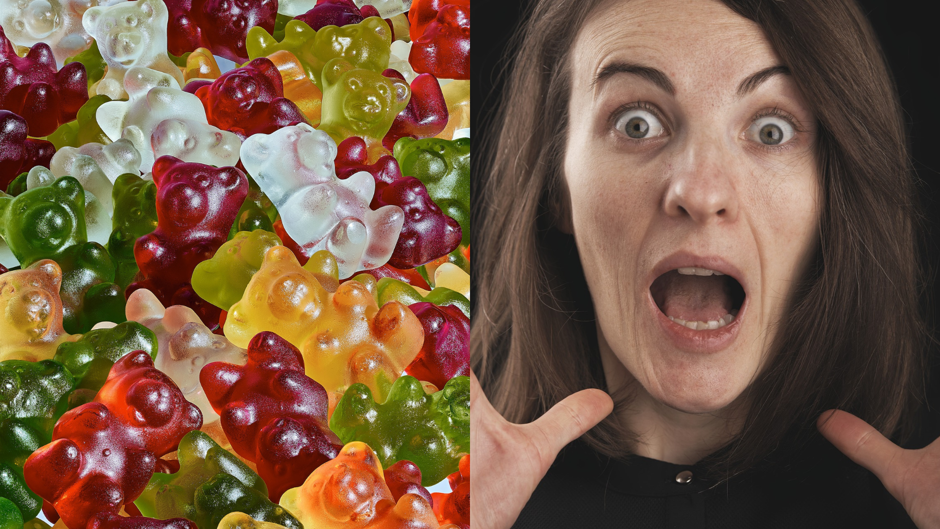 Gumoví mackovia a prekvapená žena