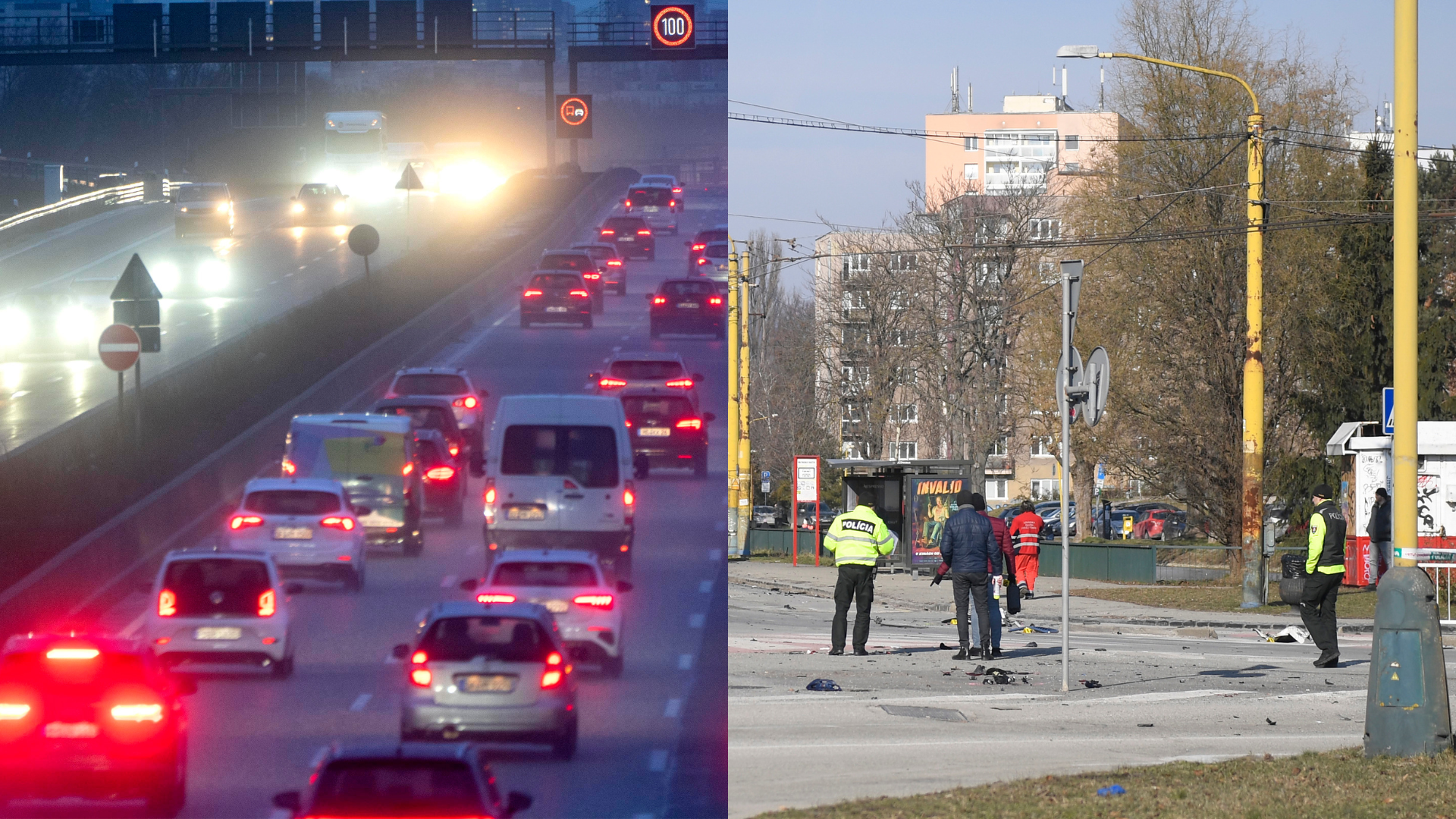 Autá na diaľnici a polícia na mieste nehody
