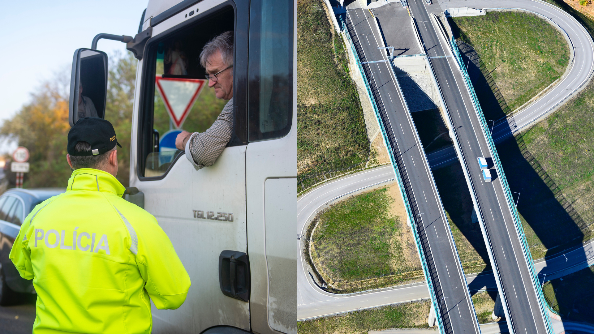 Policajná kontrola a pohľad na diaľnicu