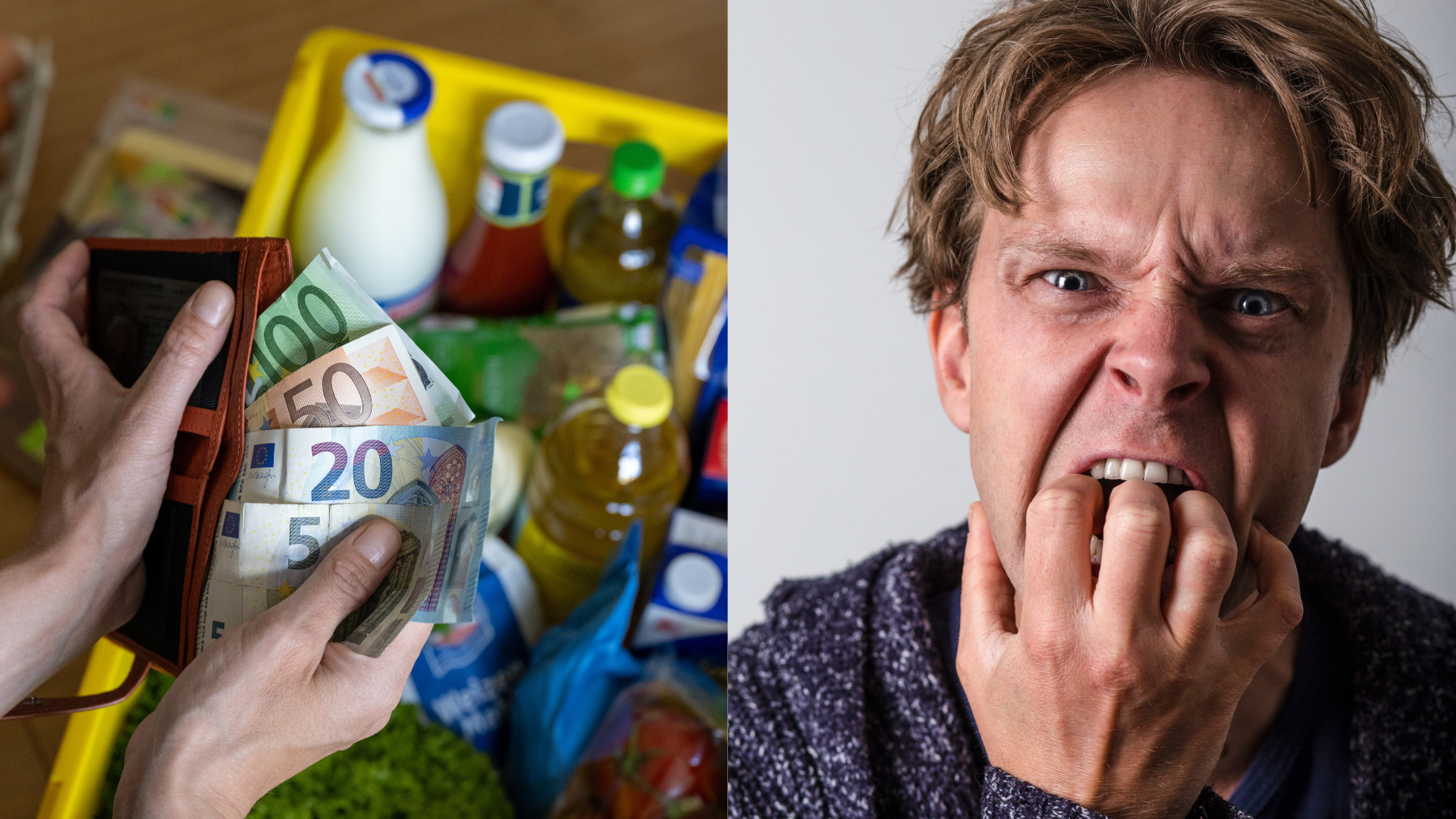 Peniaze v peňaženke a rozčúlený muž