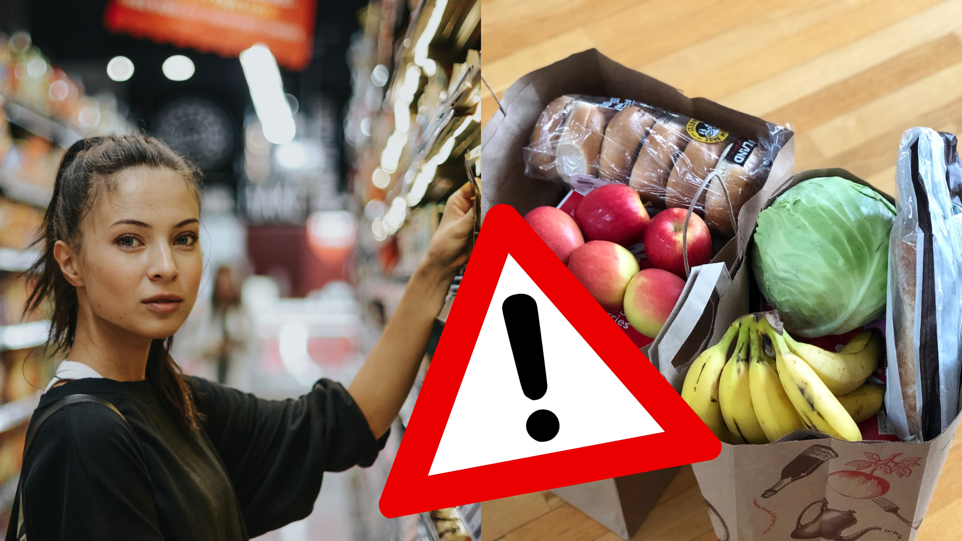 Žena v potravinách a tašky s nákupom