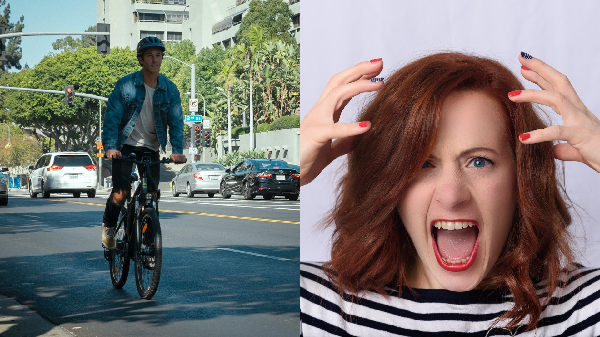 Cyklista a vytočená žena