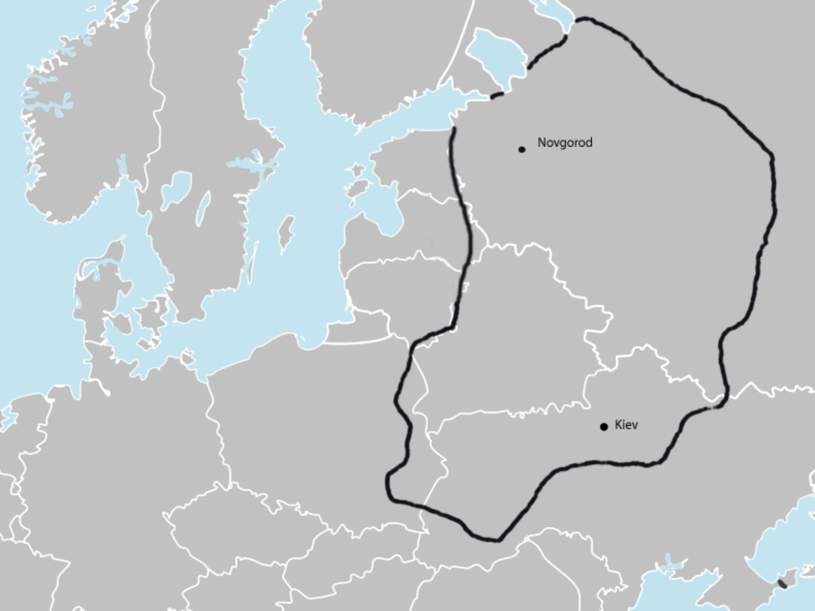 Mapa štátu Kyjevská Rus v 11. storočí