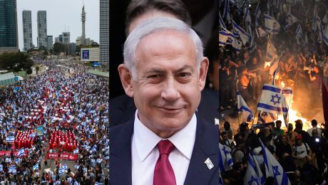 Protesty v Izraeli, davy ľudí v uliciach, premiér Netanjahu