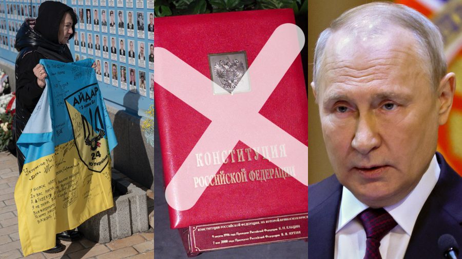 Ukrajinský pomník padlých vojakov, preškrtnutá ruská ústava a Vladimir Putin