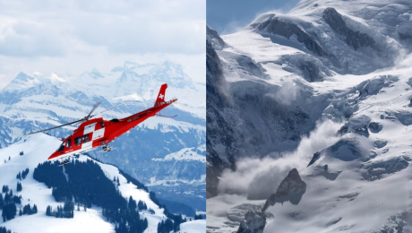 lavína alpy helikoptéra vrtuľník