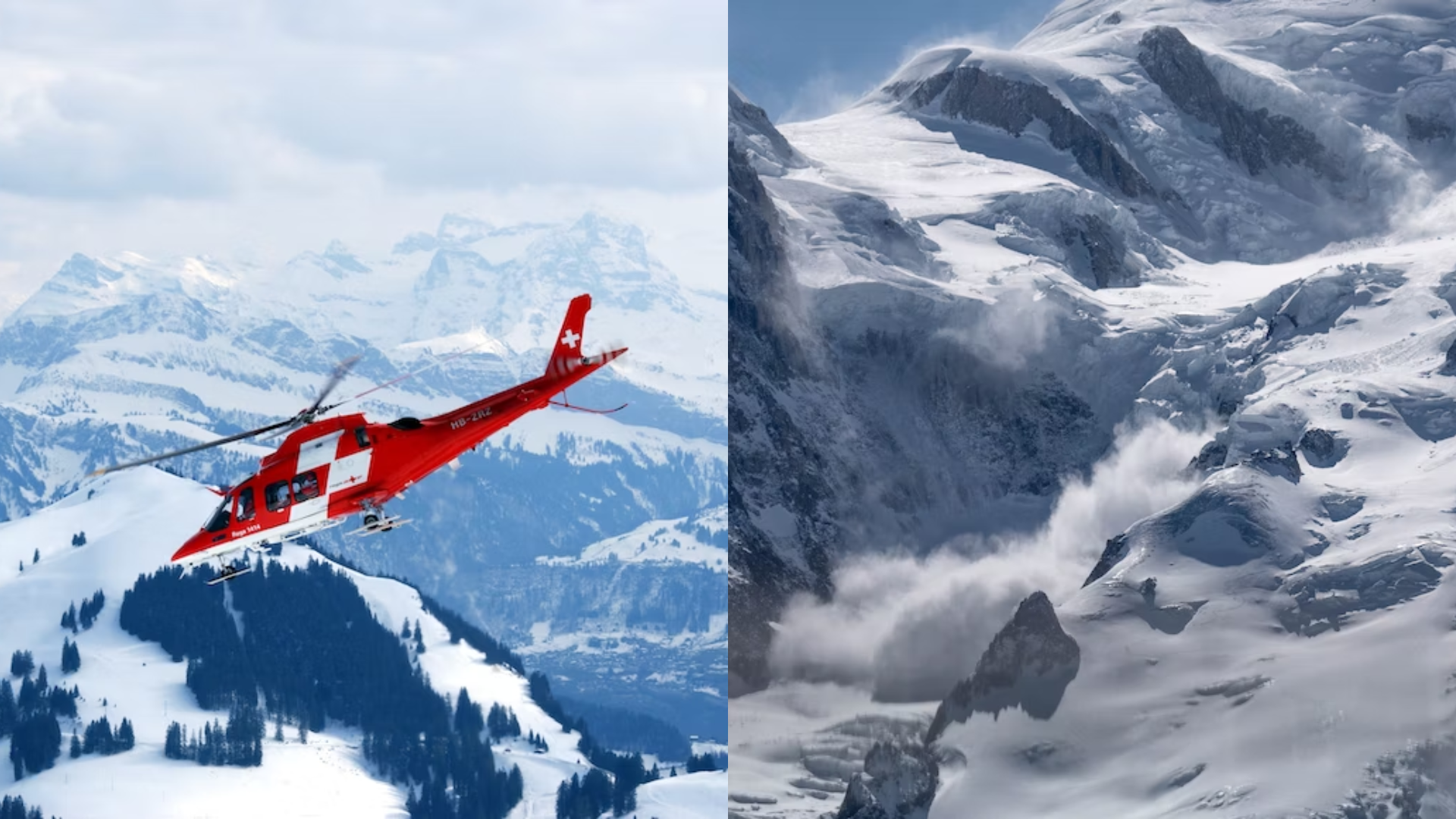 lavína alpy helikoptéra vrtuľník