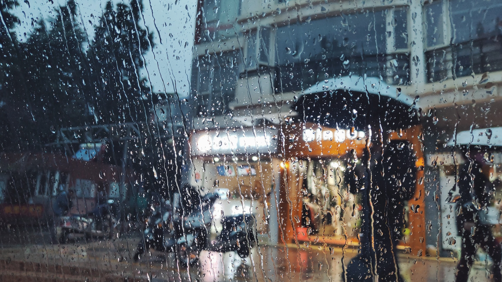 Ľudia v daždi na ulici