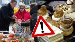 Ľudia na jarmoku a zákusky