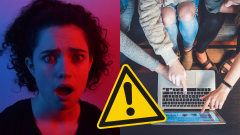 Prekvapená tvár a ľudia pri notebooku