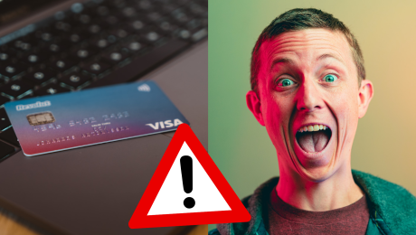 Platobná karta a prekvapený muž