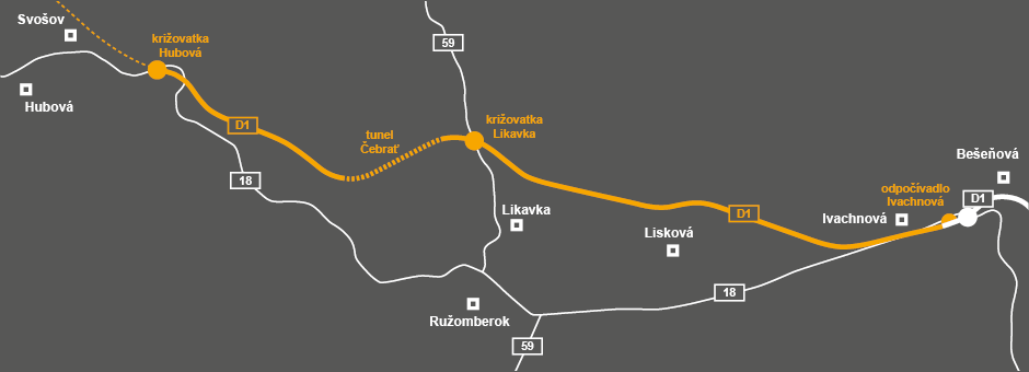 Mapa stavby D1 Hubová – Ivachnová,