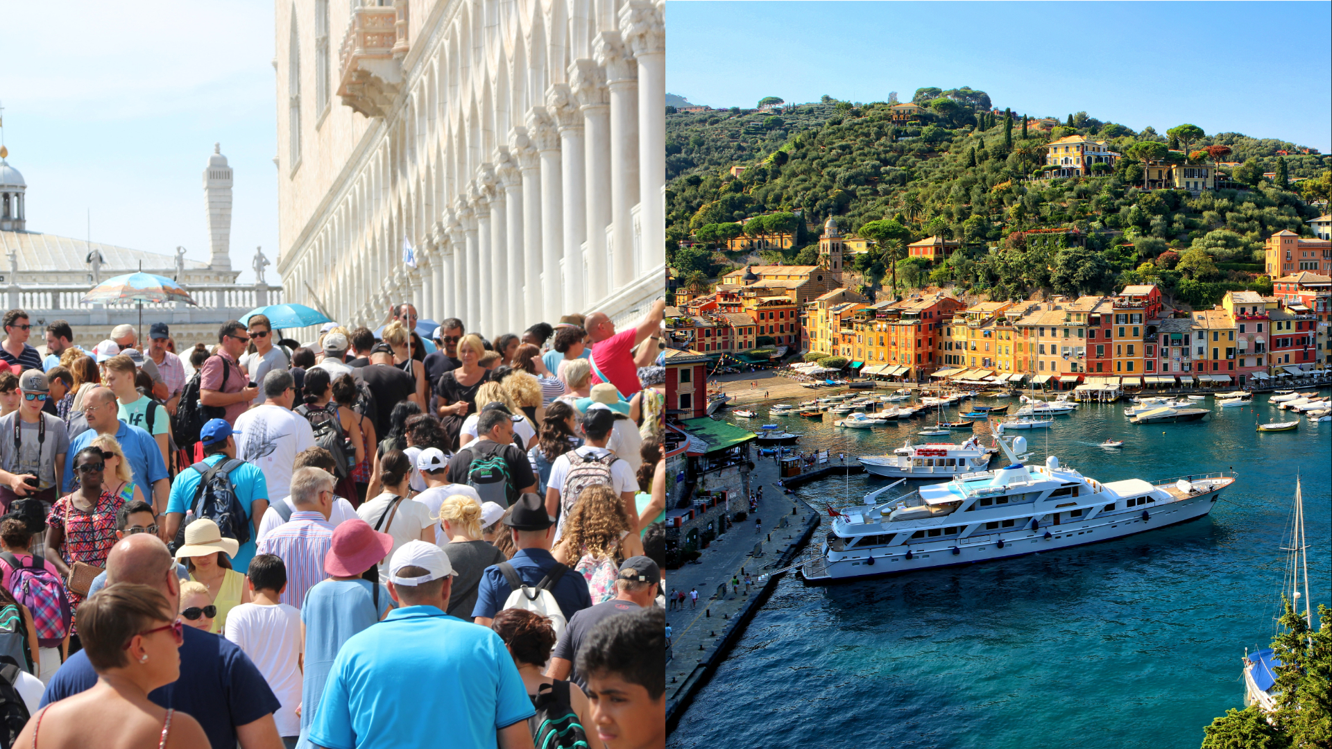 preplnené mesto, portofino