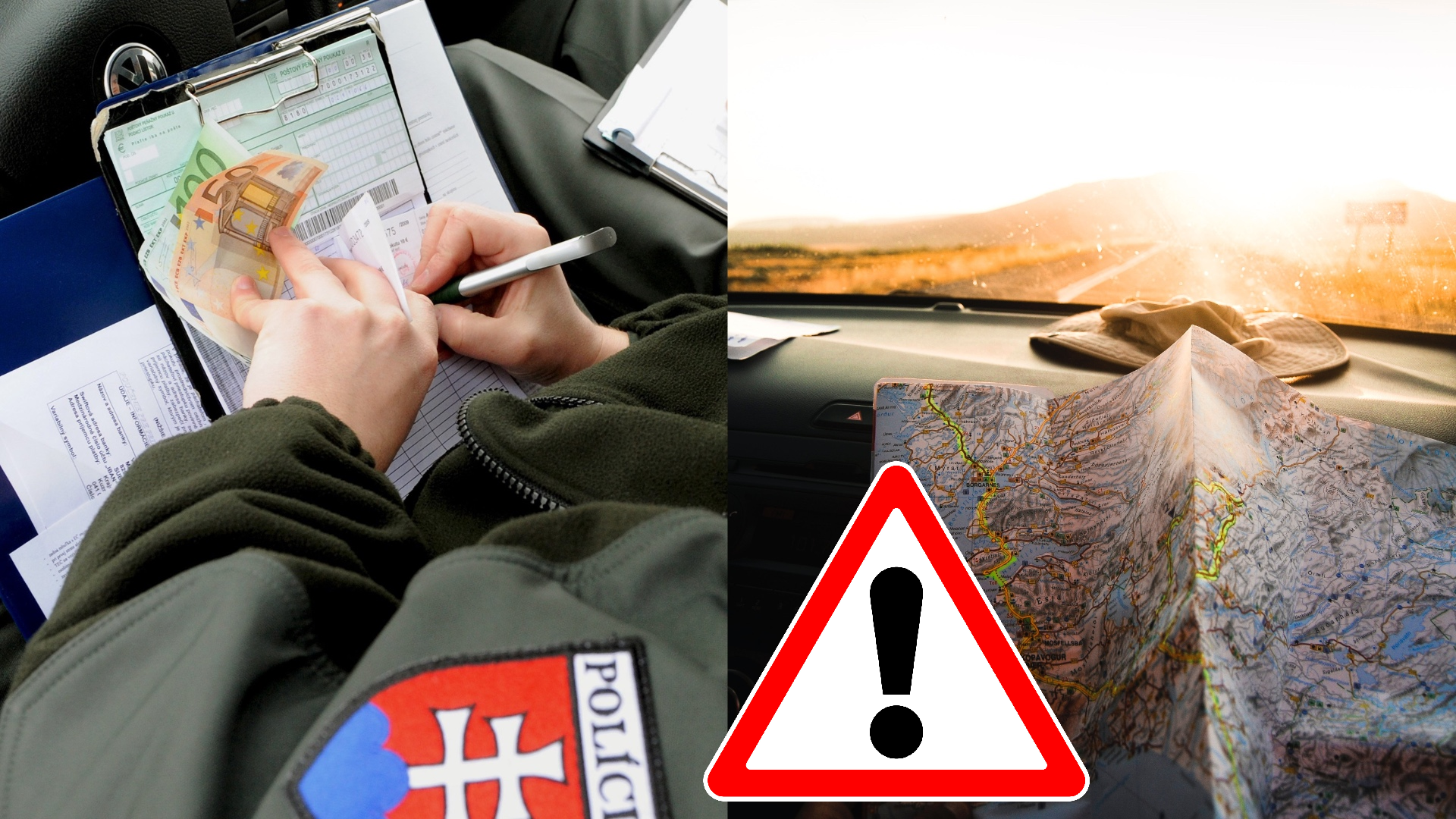 Na snímke je cesta autom a policajjná kontrola.