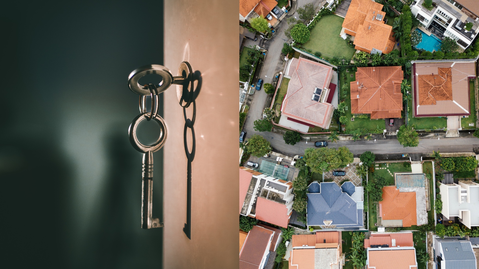 Na snímke je kľúč v zámke a komplex domov.