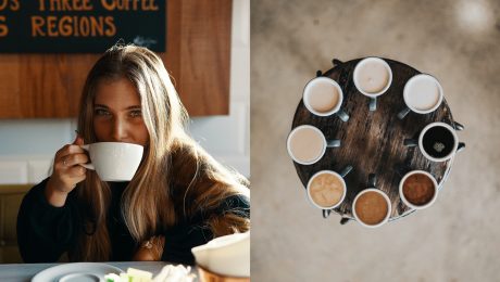 Na snímke je žena pijúca kavá a kávy.