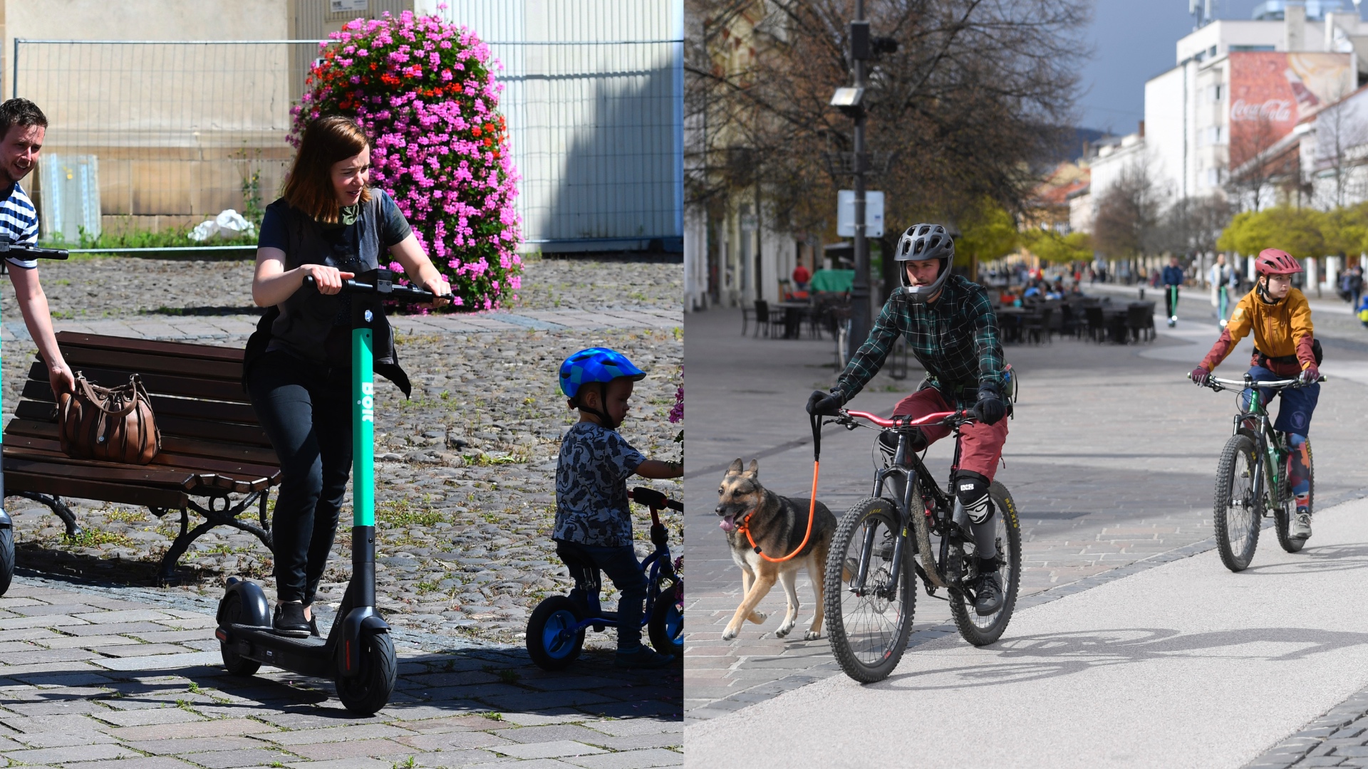 Na snímke sú zdieľané kolobežky a cyklisti.