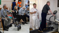 Seniori na lavičke a dôchodca na rehabilitácii