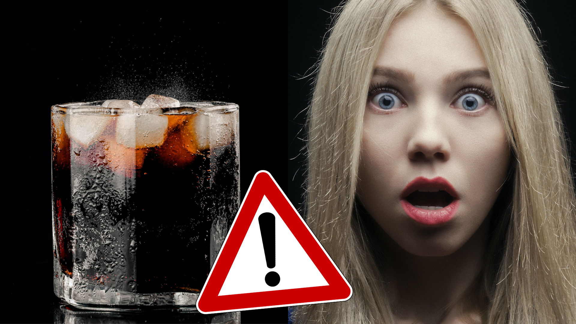 Sýtený nápoj v pohári a žena s prekvapeným výrazom