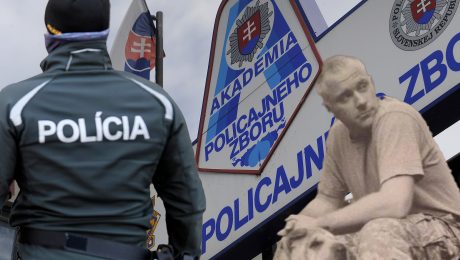 koláž fotiek s policajtom, inštruktorom Sheparnevom a bránou akadémie polície