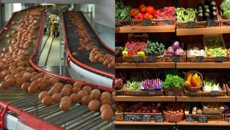 Na snímke sú vajcia a obchod so zeleninou