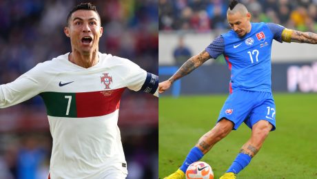 Cristiano Ronaldo v zápase za Portugalsko a Marek Hamšík v zápase za Slovensko