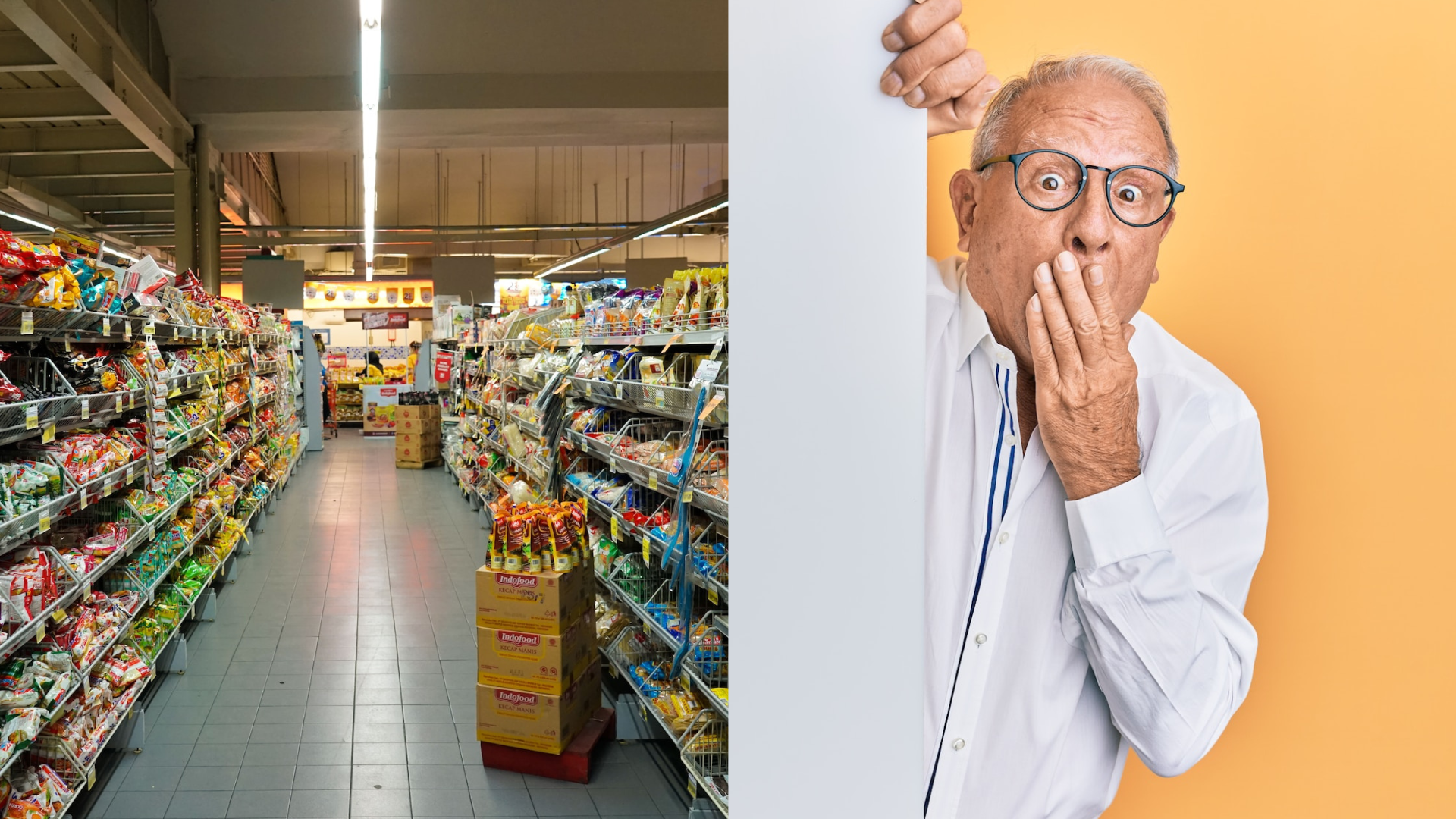 Obchod s potravinami a prekvapený muž