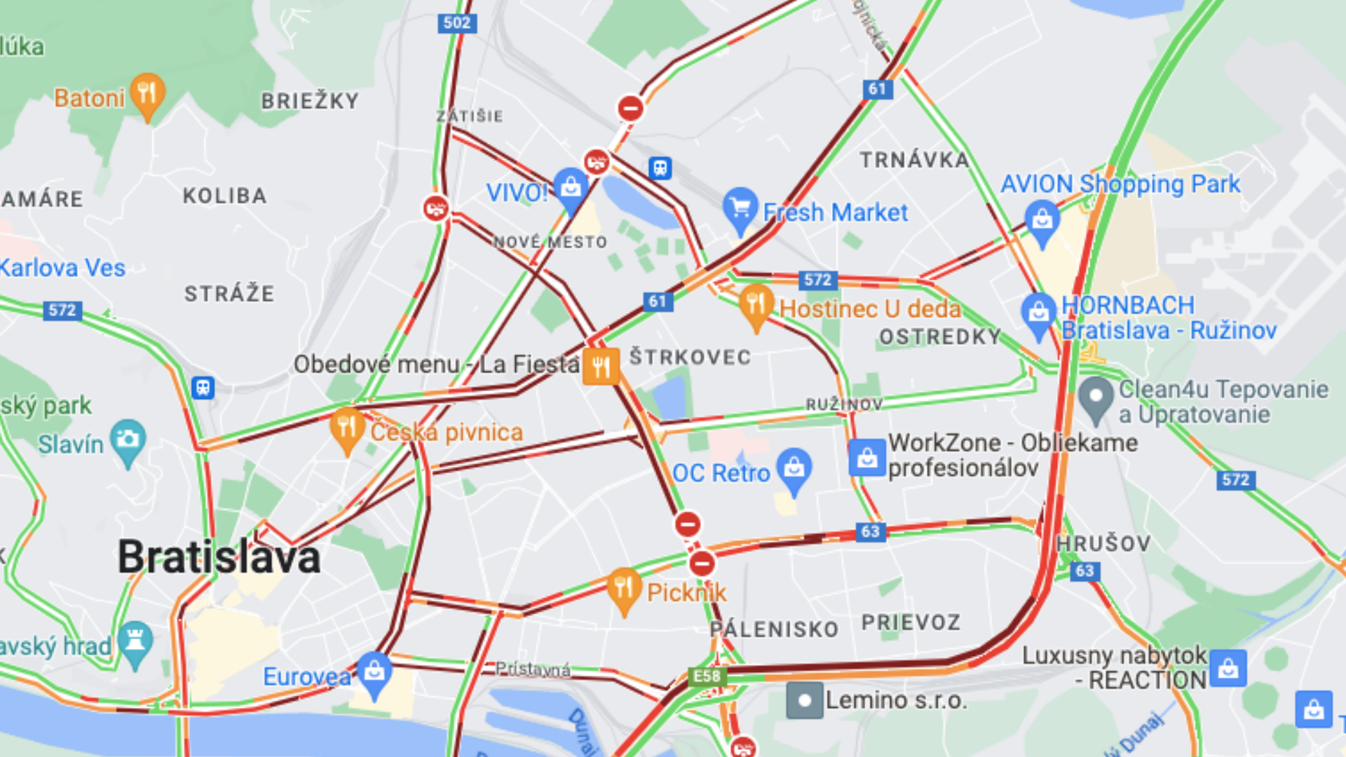 mapa dopravná situácia