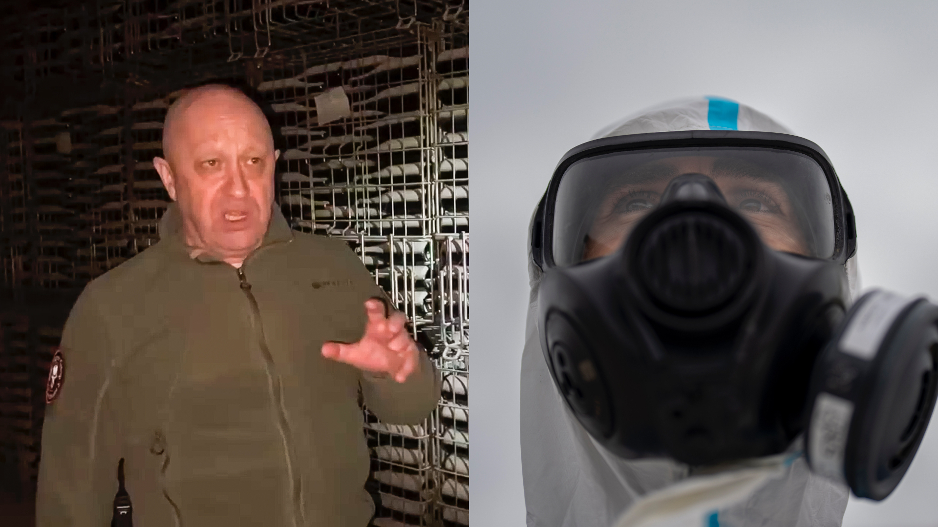 Jevgenij Prigožin reční a gestikuluje. Vysvetľuje riziko jadrovej vojny. Človek v hazardnom odeve