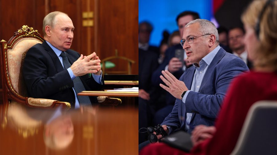 Ruský prezident Vladimir Putin sedí so spojenými rukami. Opozičný oligarcha Michail Chodorovskij vysvetľuje, prečo a ako má Putin zomrieť