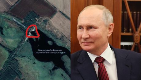 Priehrada na rieke Mokri Jaly, ktorú Rusko údajne zničilo a ruský prezident Vladimir Putin