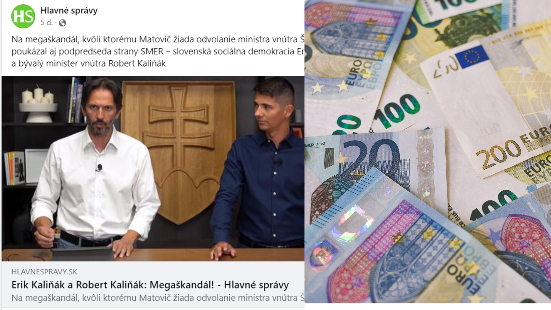 Screenshot webu Hlavné správy, peniaze