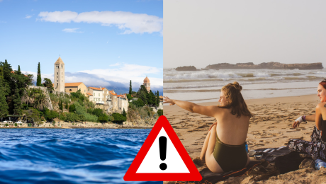 Pohľad na ostrov Rab a ženy na pláži