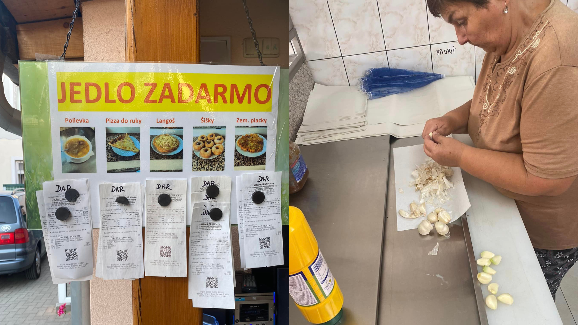 Ponuka jedál v bistre a žena pri varení