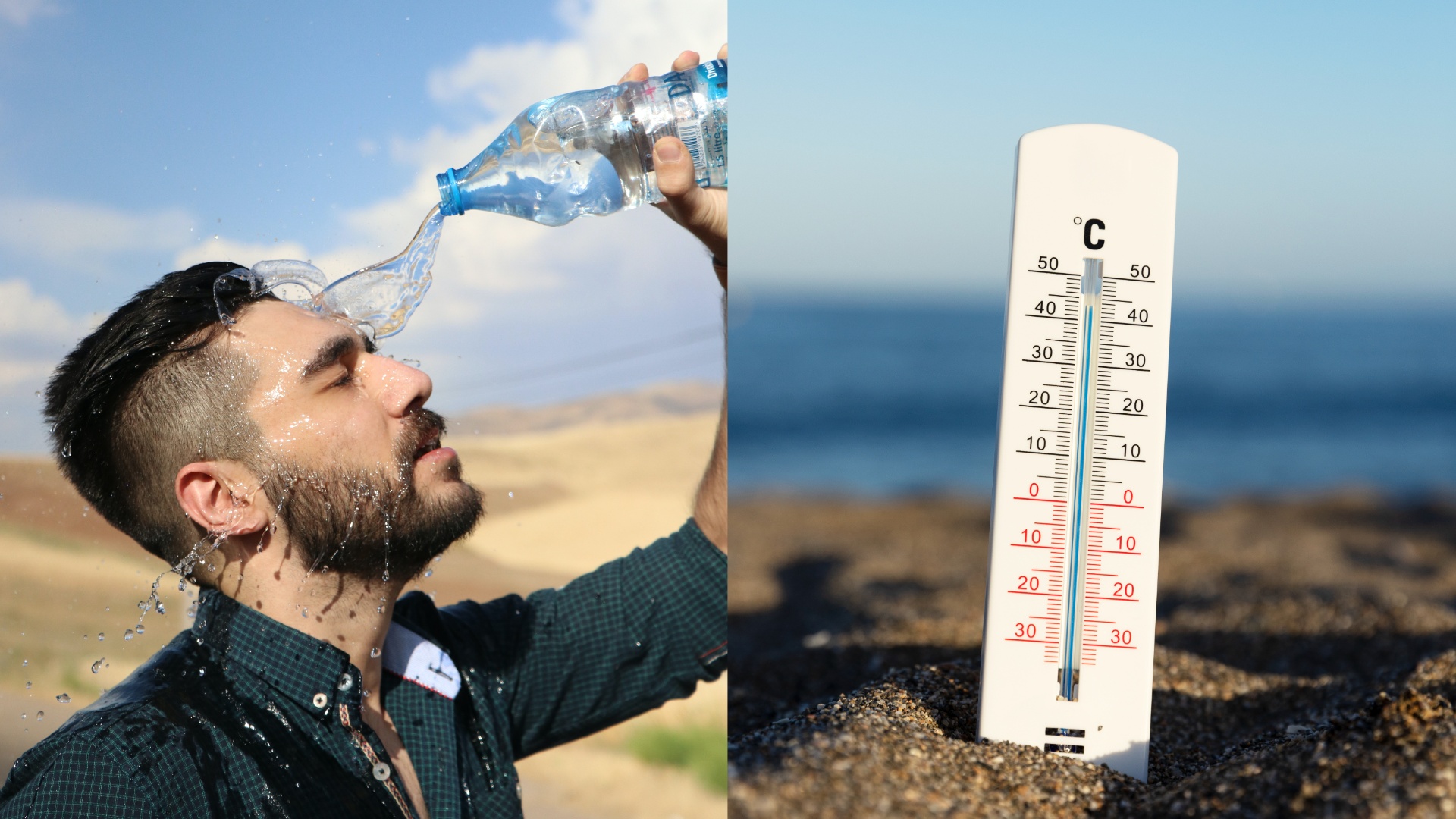 muž sa osviežuje počas tepla v lete