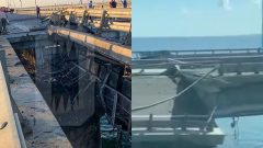 Zničený Krymský most po údajnom ukrajinskom útoku