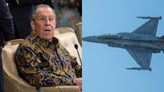 Minister zahraničia Ruskej federácie Sergej Lavrov a stíhaška F-16